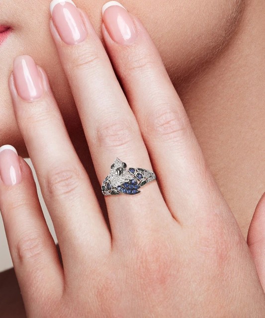 Sterling silver ring with zircons and spinels