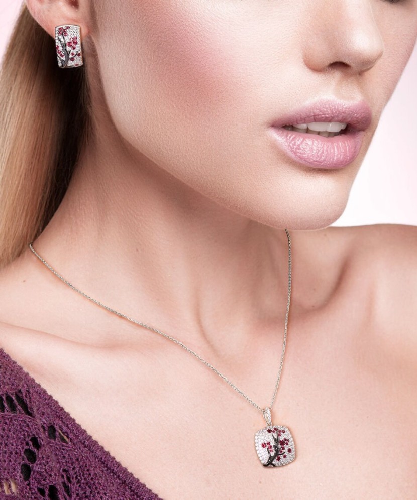 Sterling Silver pendant with nano rubies and zircons