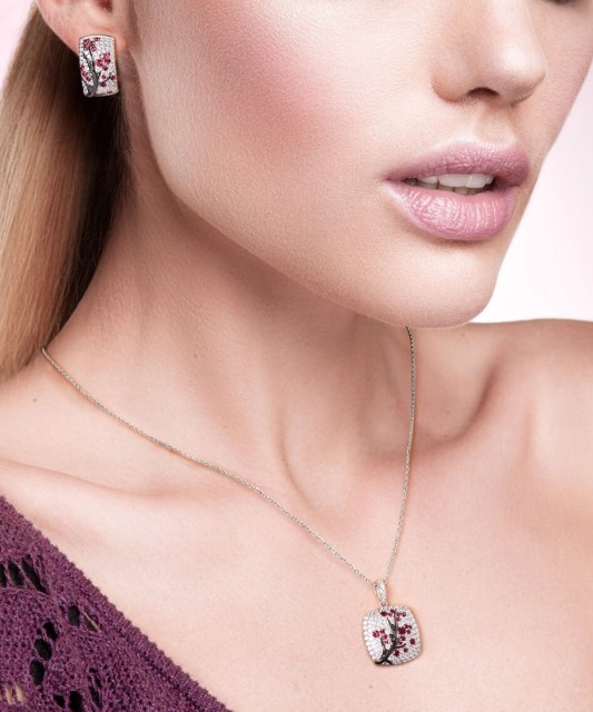 Sterling Silver pendant with nano rubies and zircons