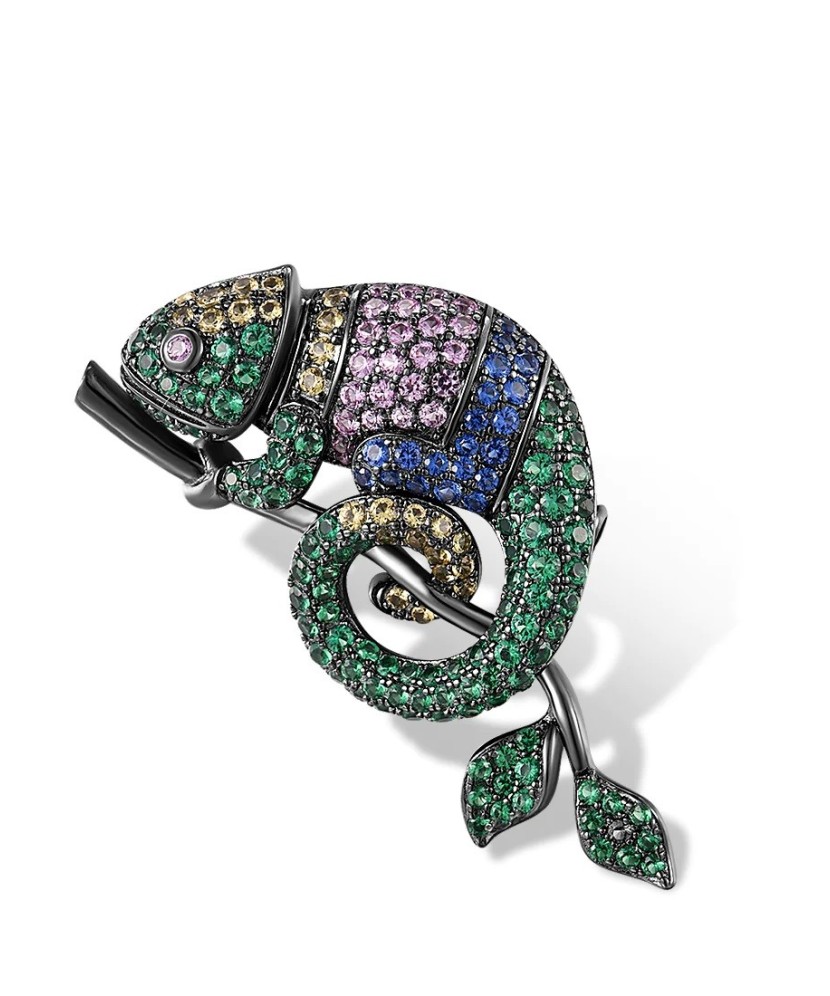 Sterling silver brooch with spinels and zircons