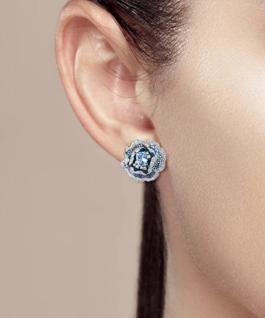 Sterling Silver earrings with zircons enamal and spinels "Flower"