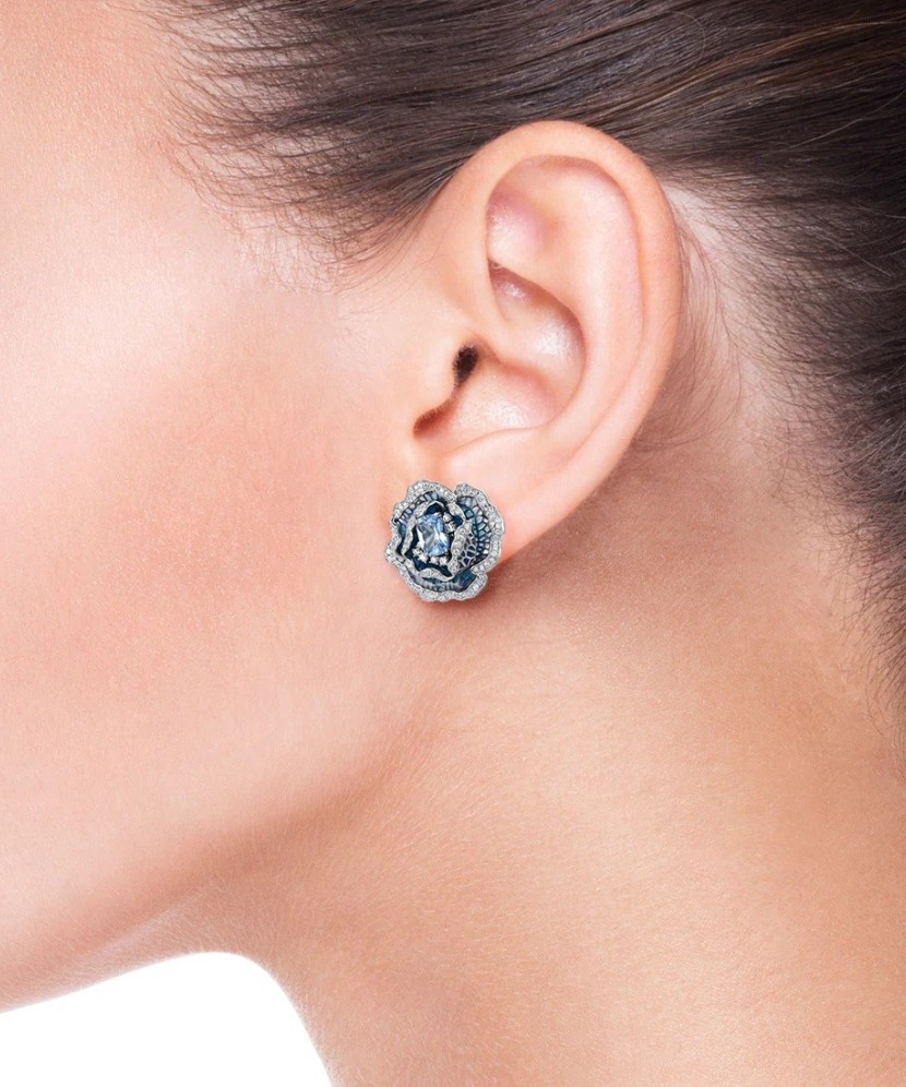 Sterling Silver earrings with zircons enamal and spinels "Flower"