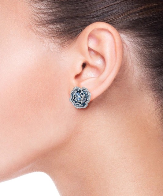 Sterling Silver earrings with zircons enamal and spinels "Flower"