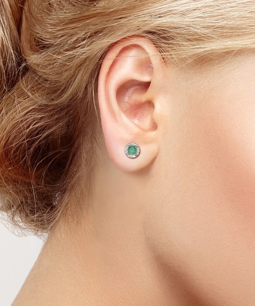 Gold earrings with emeralds and diamonds