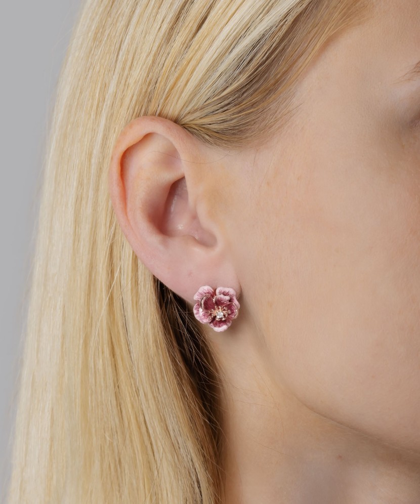 Gilded sterling silver earrings with zircons and enamel