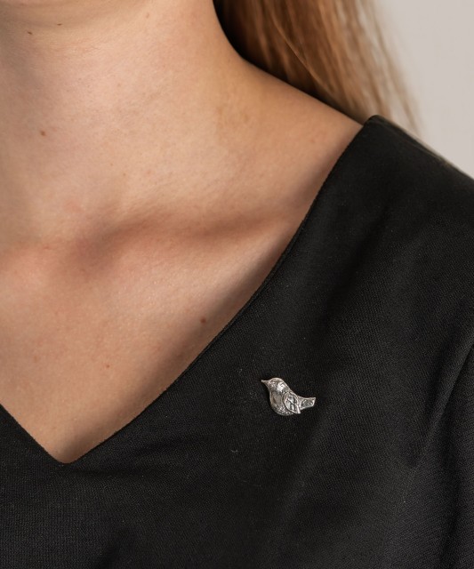 Sterling silver  brooch with zirconium "Bird"