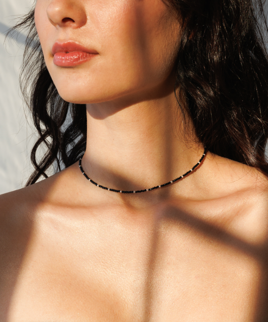 Necklaces with spinels and pearl