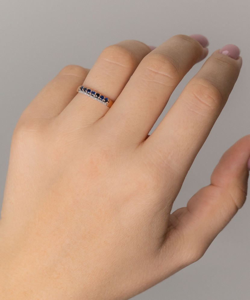 Auksinis žiedas su safyrais ir briliantais  - Goldinga