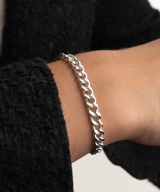 Hopeinen rannekoru "Curb" 6.3mm