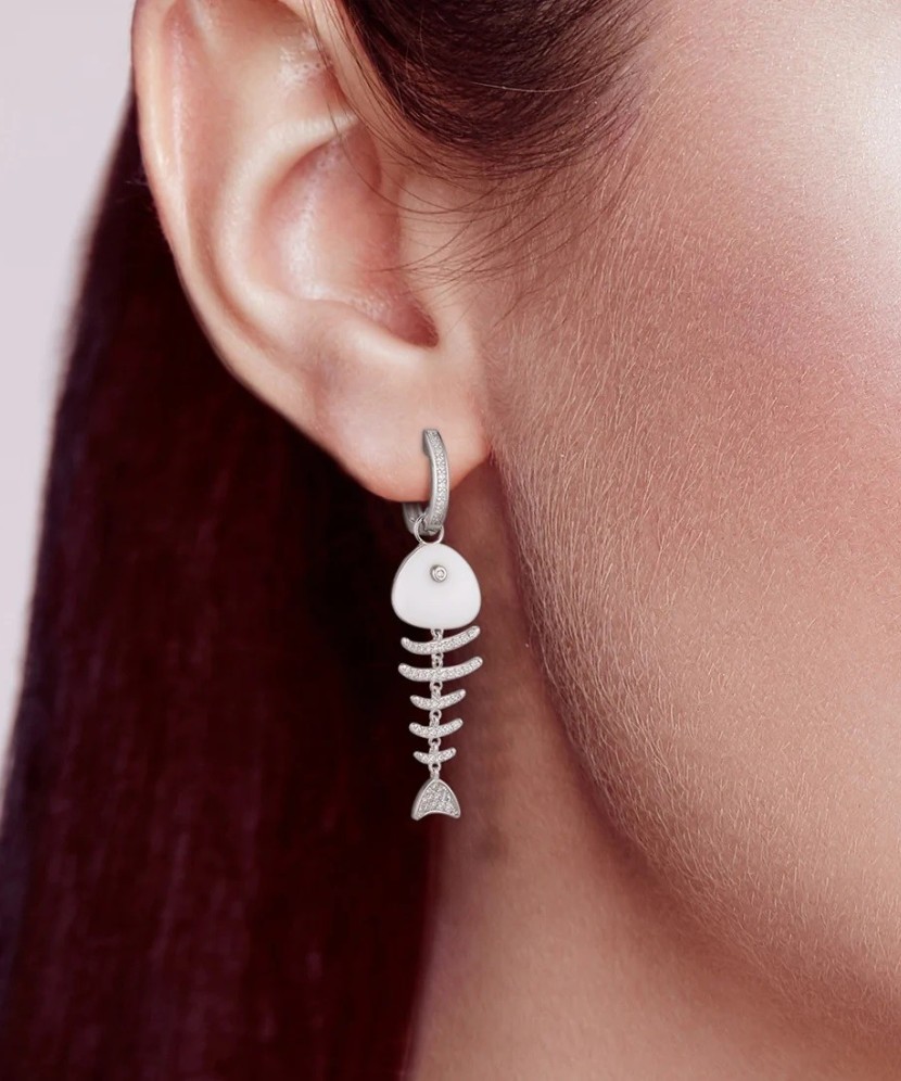 Silver earrings with zircons and ceramics