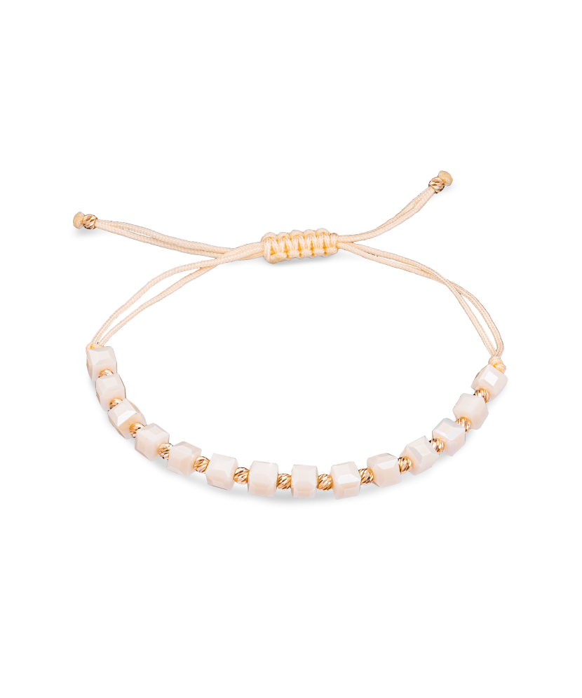 Creamy color string bracelet with gold and onixes