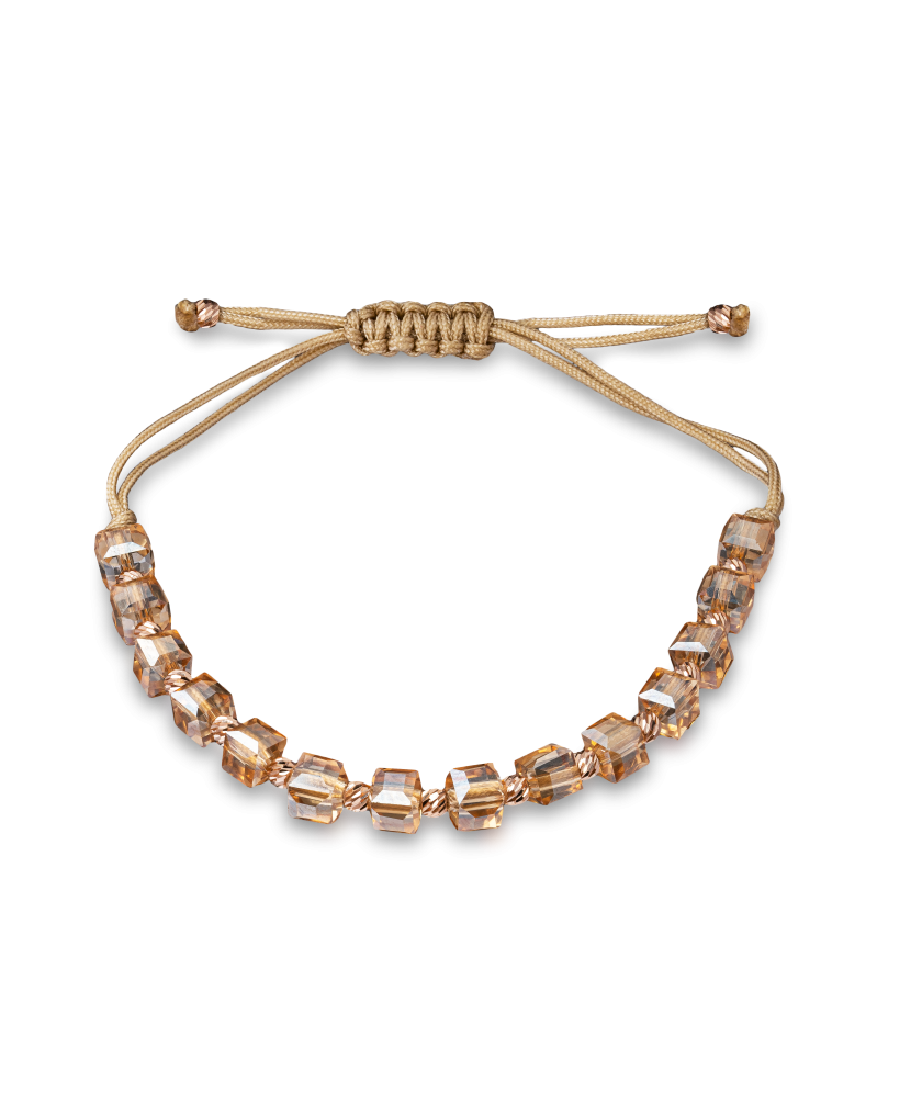 Champagne color string bracelet with gold and onixes