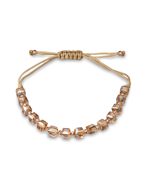 Champagne color string bracelet with gold and onixes