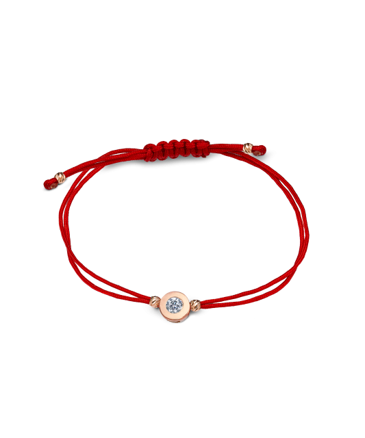 Red string bracelet with gold zirconia pendant