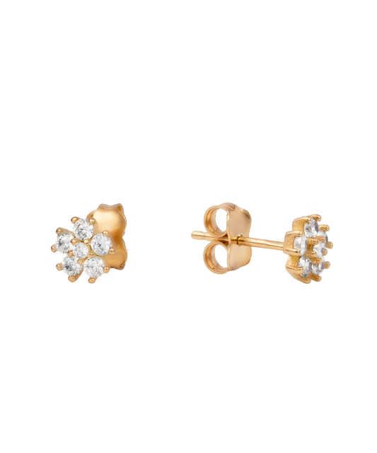 Gold earrings with zircons "Flowers"