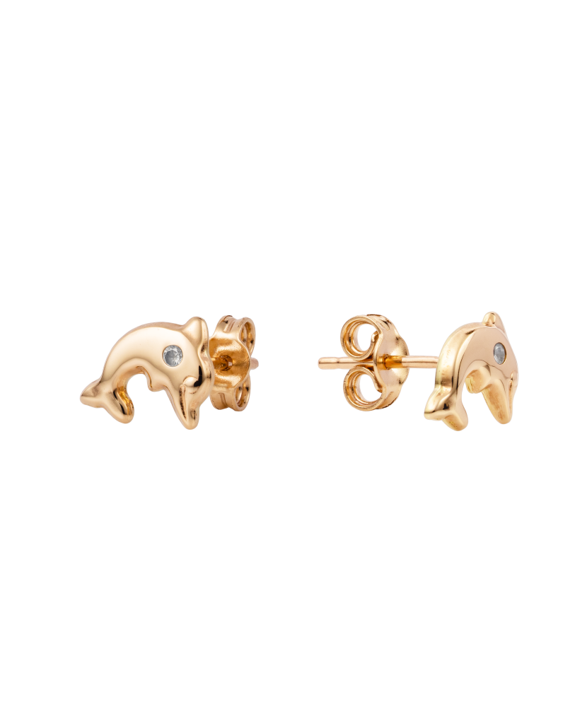 Gold earrings with zircons "Dolphin"