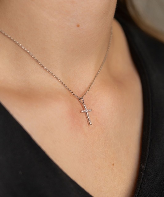 White gold chain with diamonds "Cross"