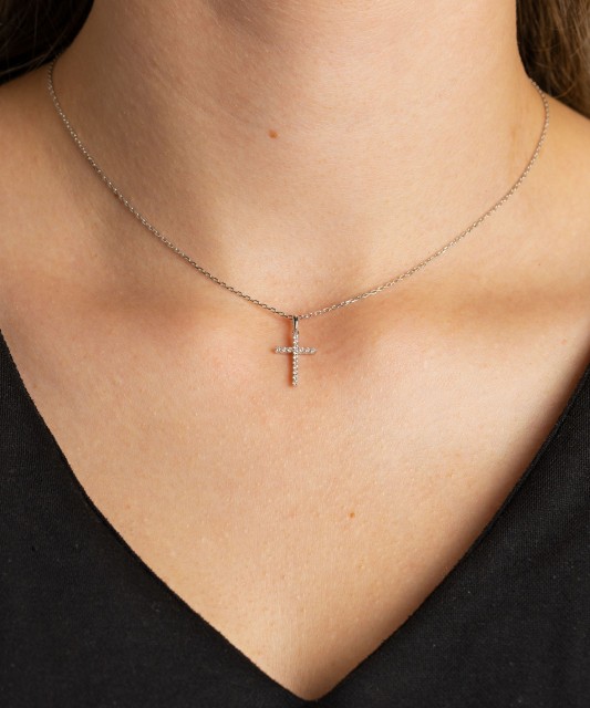 White gold chain with diamonds "Cross"