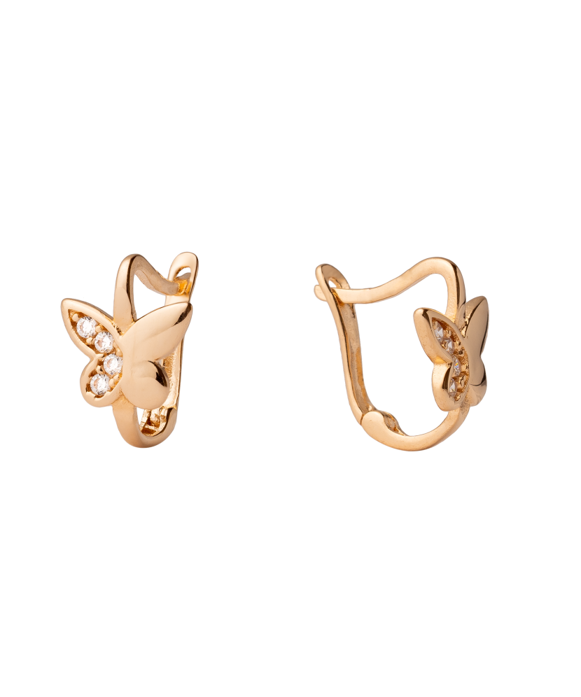 Gold children's earrings with zircons "Butterflies"