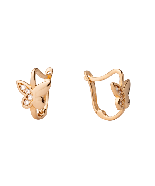 Gold children's earrings with zircons "Butterflies"