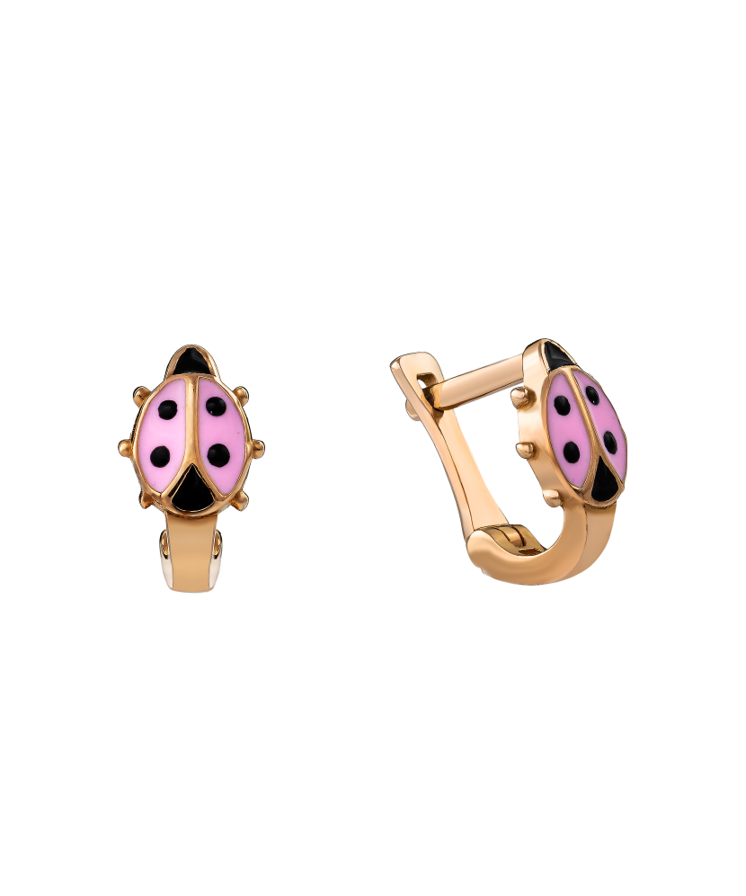 Gold children's earrings with enamel "Boružėlės"