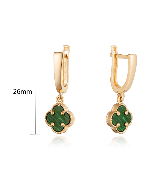 Gold earrings with malachite