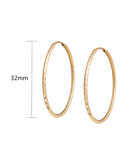 Gold engraved hoop earrings 32mm