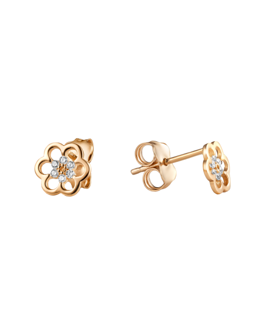 Gold earrings with zircons "flowers"