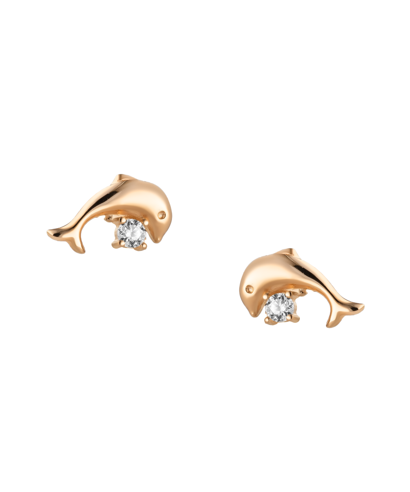 Gold earrings with zircons "Dolphin"