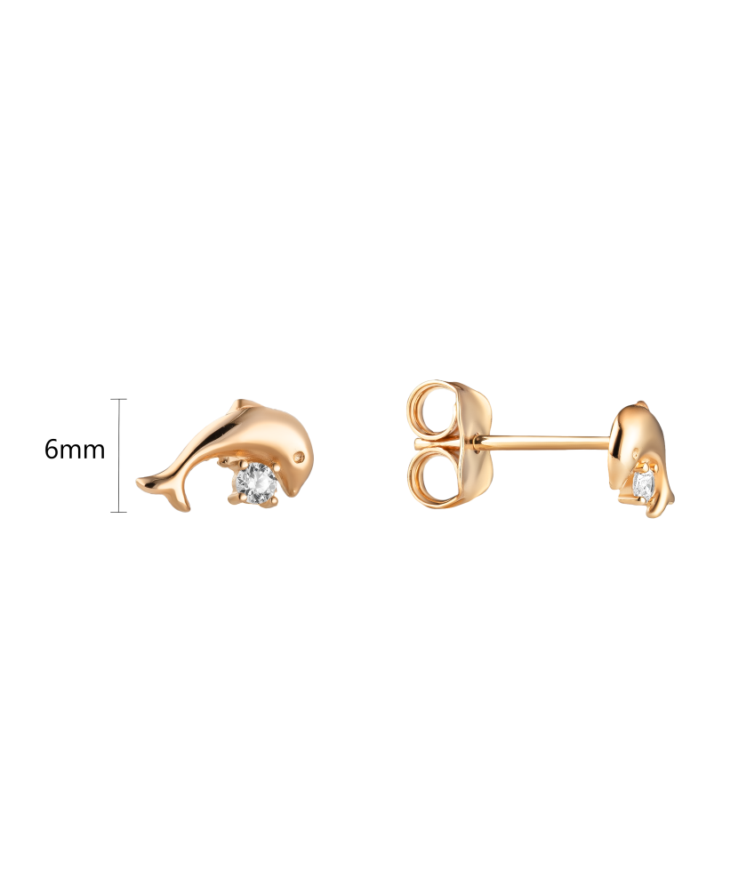 Gold earrings with zircons "Dolphin"