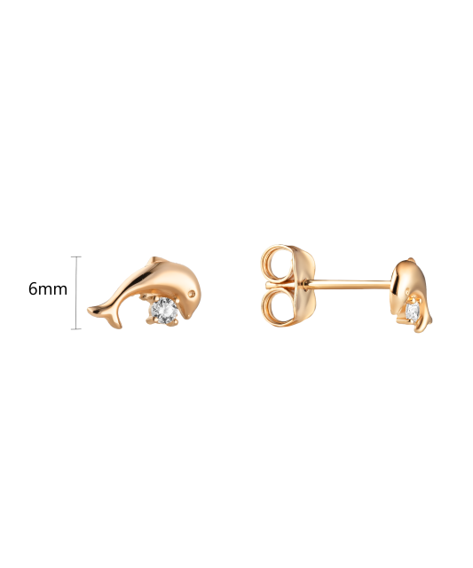 Gold earrings with zircons "Dolphin"