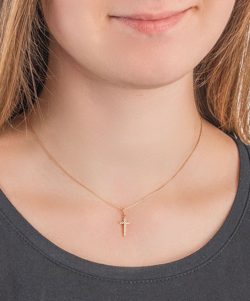 Gold pendant with zircons "cross"