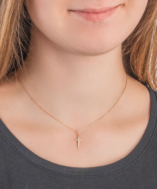 Gold pendant with zircons "cross"