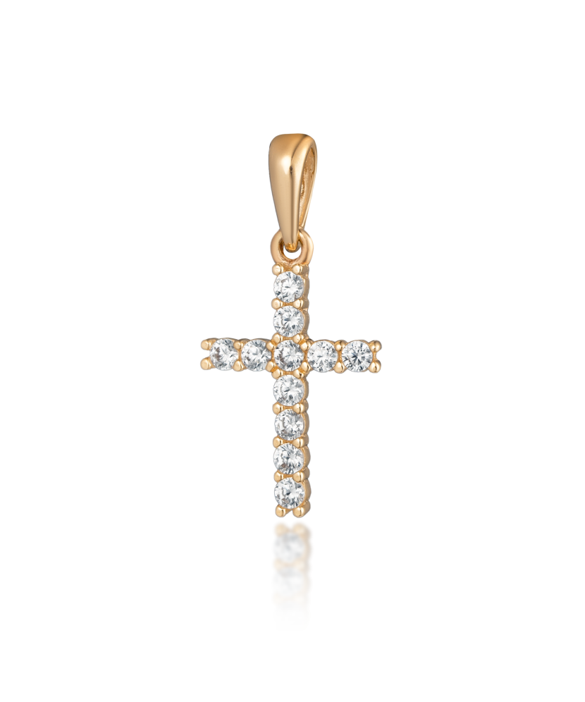 Gold pendant with zircons "cross" 28mm