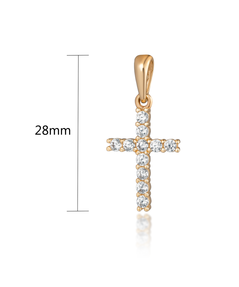 Gold pendant with zircons "cross" 28mm