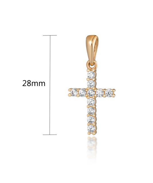 Gold pendant with zircons "cross" 28mm