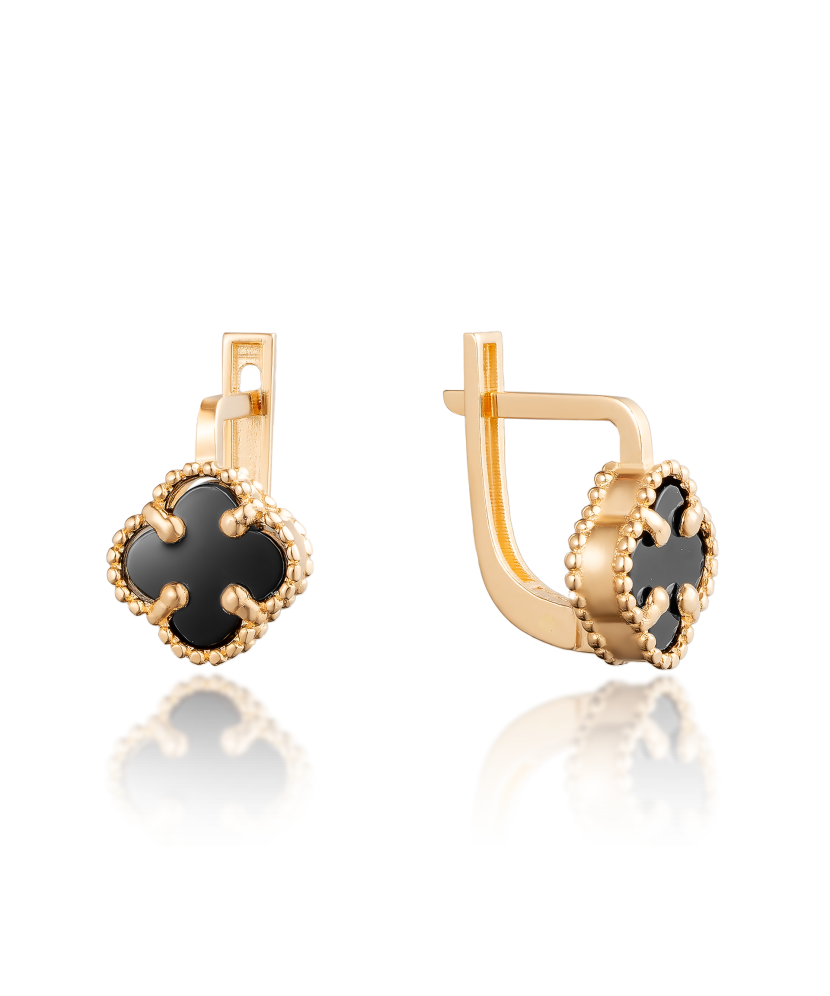 Gold earrings with onyx
