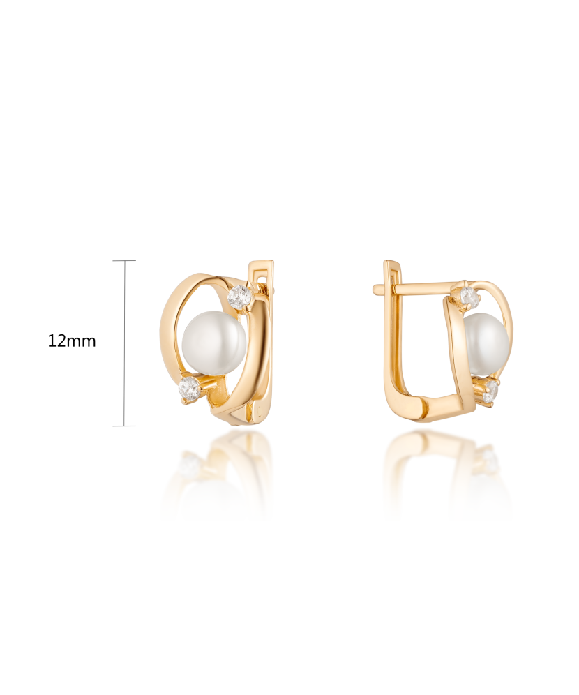 Gold earrings with pearls and zircons