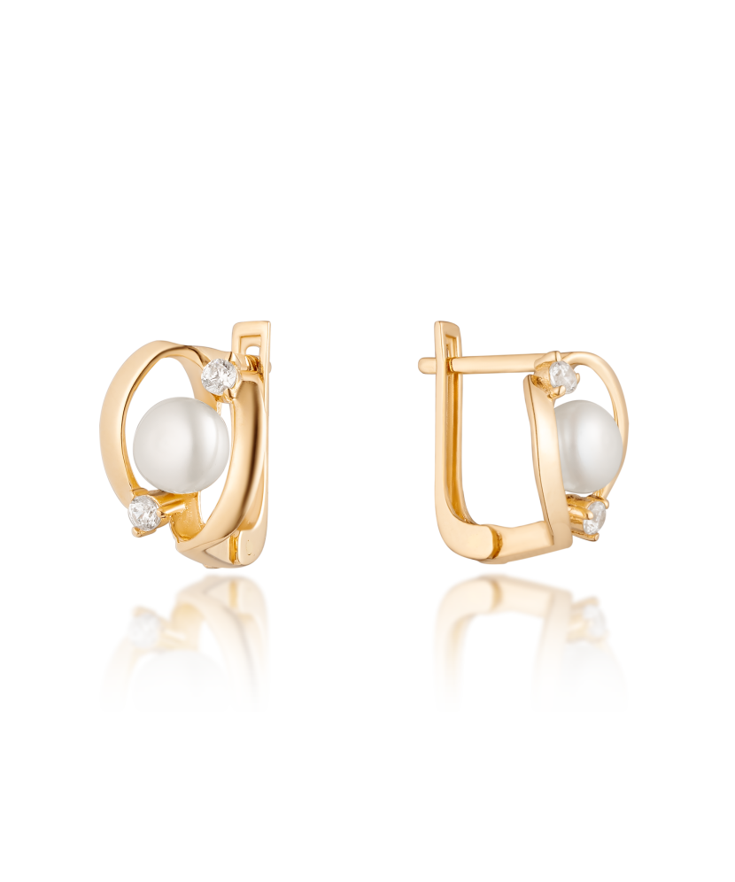 Gold earrings with pearls and zircons