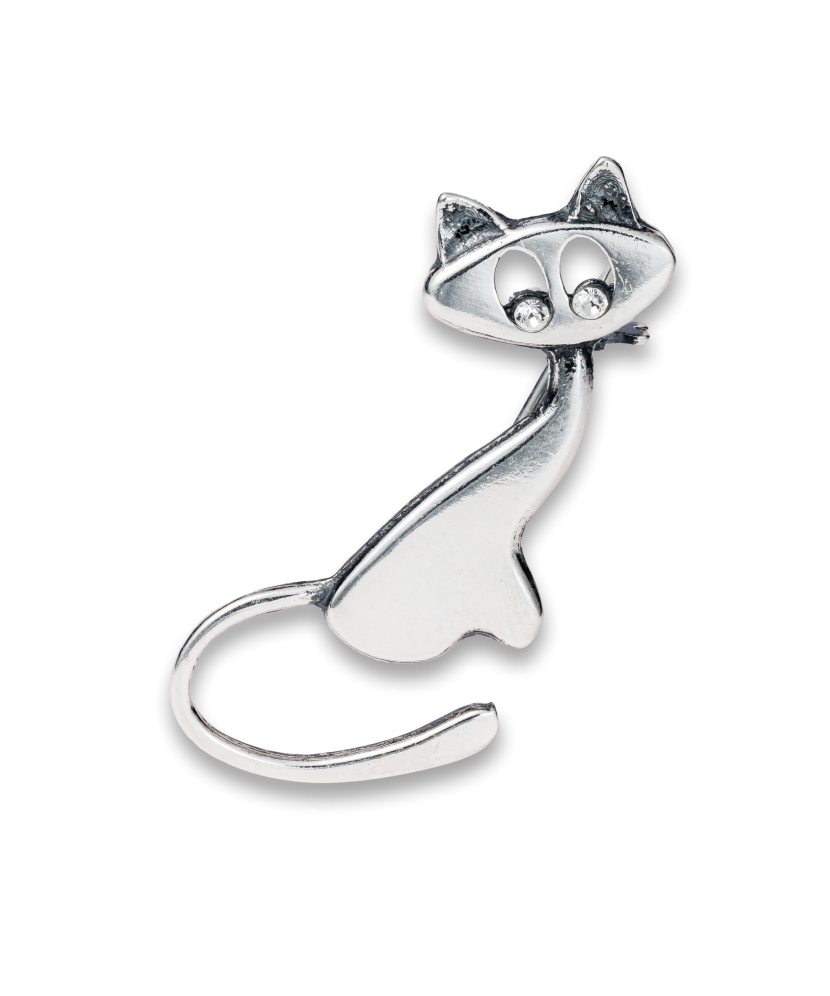 Sterling silver  brooch with zirconium "Cat"