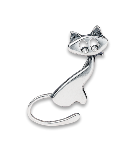 Sterling silver  brooch with zirconium "Cat"