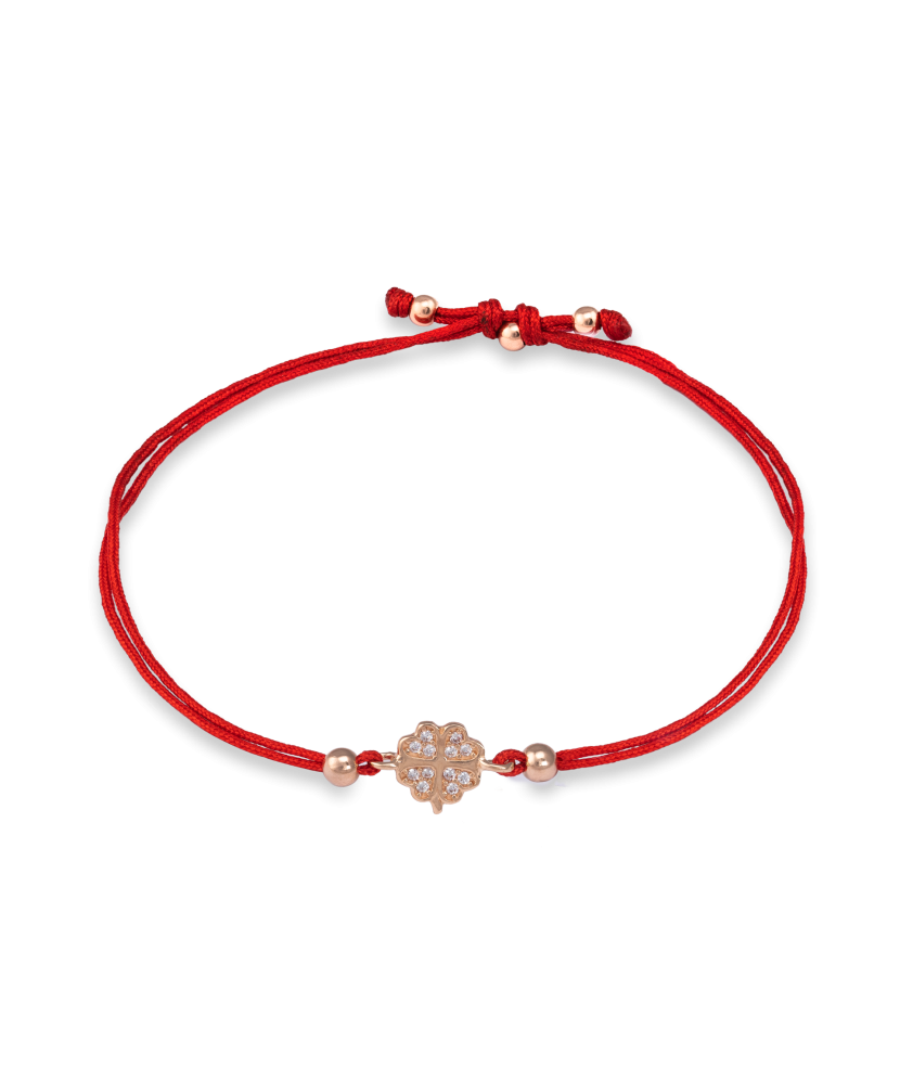 Red string bracelet with a gold pendant and zirconium "Dobilas"