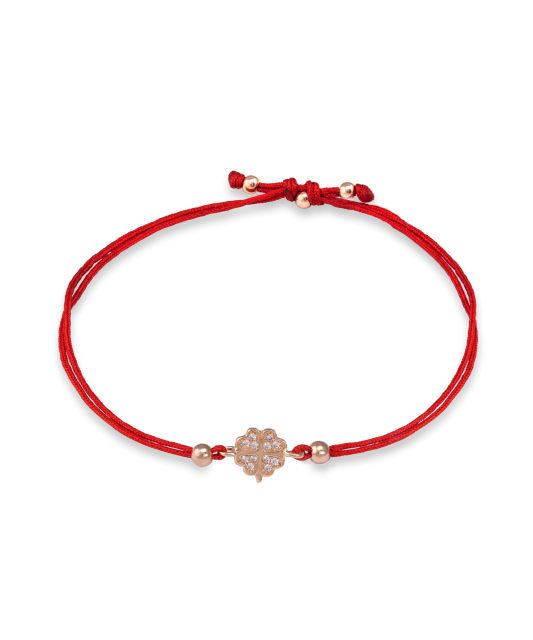 Red string bracelet with a gold pendant and zirconium "Dobilas"