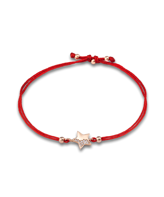 Red string bracelet with a gold pendant and zirconium "Star"