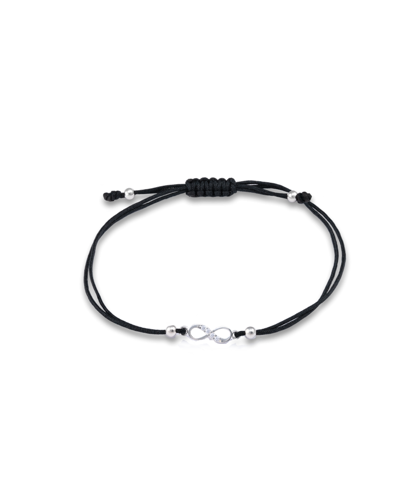 Black string bracelet with a silver pendant and zirconium "Infinity"