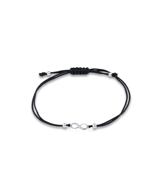 Black string bracelet with a silver pendant and zirconium "Infinity"
