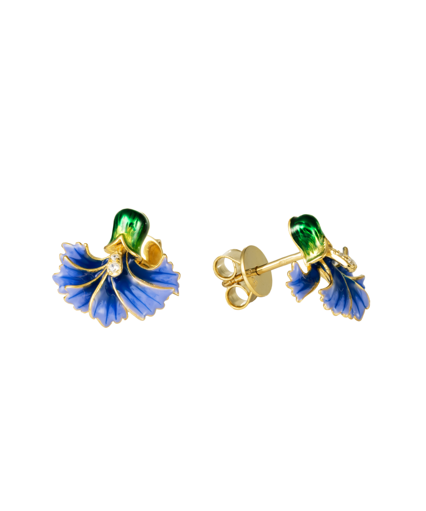 Gilded sterling silver earrings with zircons and enamel "Flower"