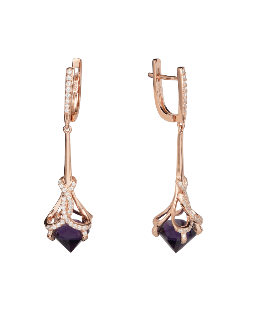Gilded sterling silver earrings with zircons