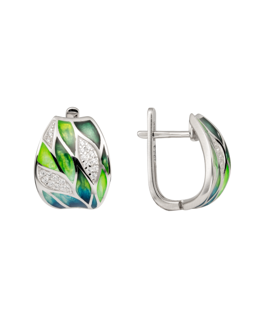 Sidabriniai auskarai su emale ir cirkoniais  - Goldinga