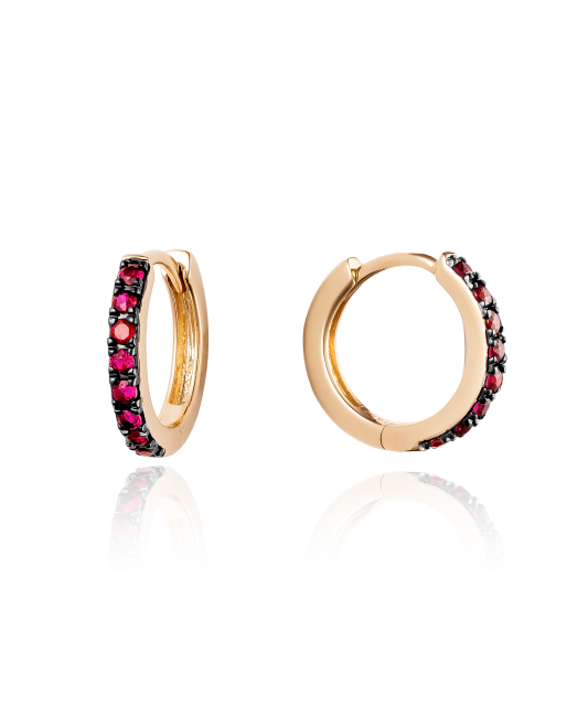 Gold earrings with rubies